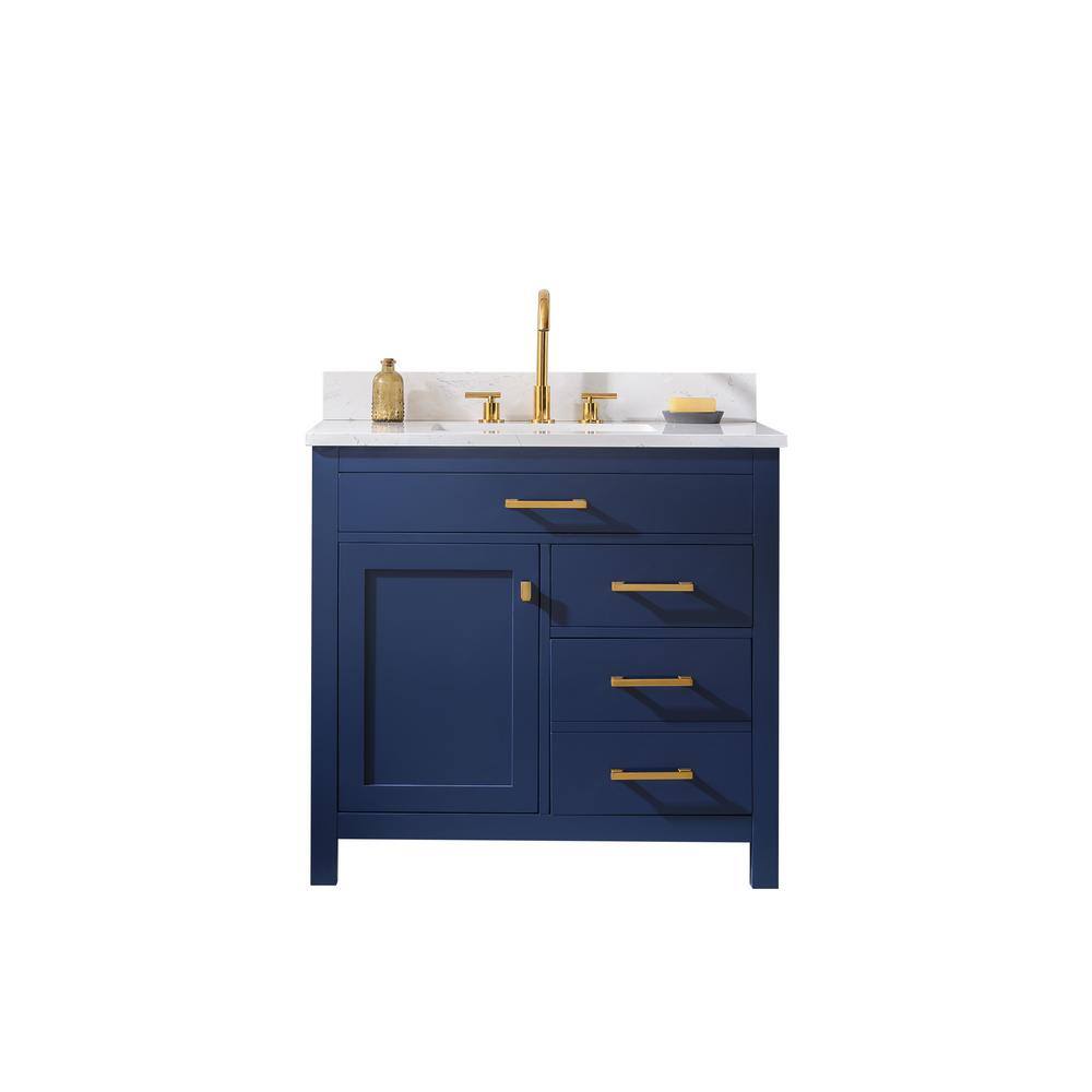 Jasper Navy Blue 36'' Freestanding Single Vanity with Carrara White Top