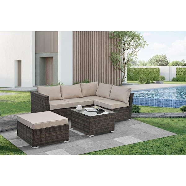 Boosicavelly 4-Piece PE Rattan Wicker Patio Conversation Set with Beige Cushion
