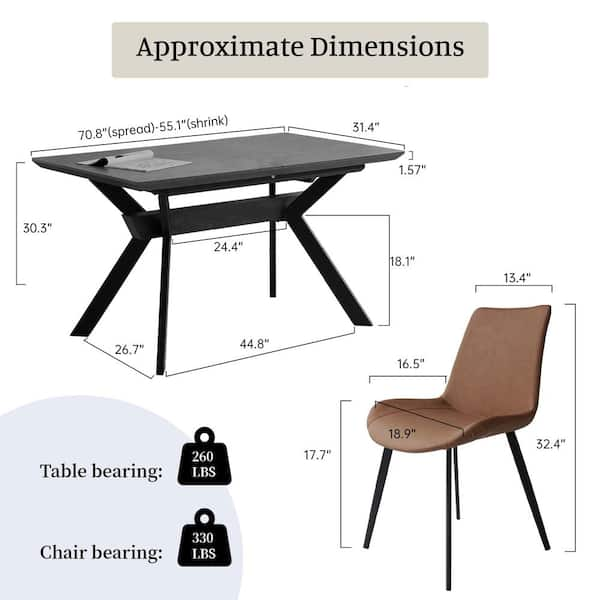 GOJANE 7-Piece Brown Chairs and Gray MDF Wooden Extendable Dining