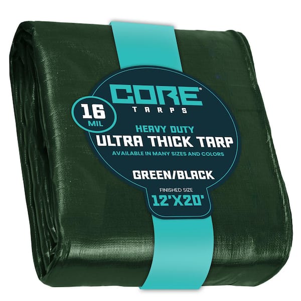 CORE TARPS 12 ft. x 20 ft. Green/Black 16 Mil Heavy Duty Polyethylene Tarp, Waterproof, UV Resistant, Rip and Tear Proof