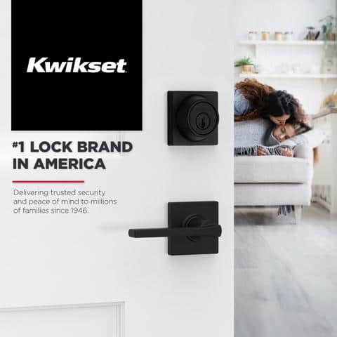 Kwikset Breton Square Matte Black Bed/Bath Door Handle Featuring