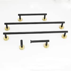 5-Piece Bath Hardware Set with Mounting Hardware Include Towel Bar in Matte Black and Brushed Gold Wall Mounted