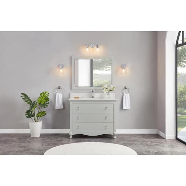 WS2512-42-SS 42 in. Single Sink Sink Vanity Silver Strand Bath Vanity with White 1 in. Artificial Stone Top.