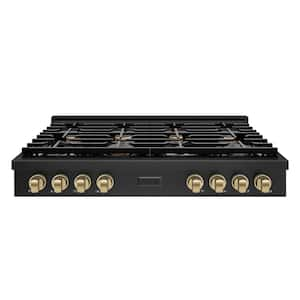 Autograph Edition Paramount 48 in. 8-Burner Porcelain Cooktop in Black Stainless Steel with Champagne Bronze Accents