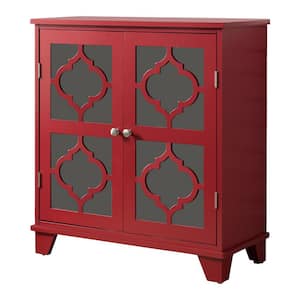 SignatureHome Finish Red Material Wood Buffet Console Table With 2 Doors, 2 Shelves Dimensions: 26"W x 12"L x 28"H