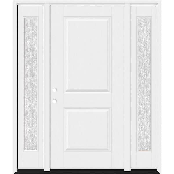 Regency 64 in. x 80 in. 2P Squaretop RHIS Unfinished White Mahogany Fiberglass Prehung Front Door w/Rain12in. SLs 6-9/16