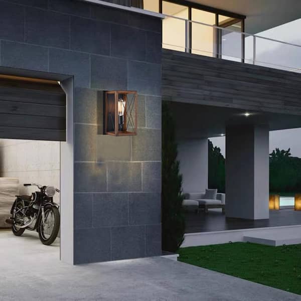 1-Light Indoor Wall Sconce Light with Black and Barnwood Finish