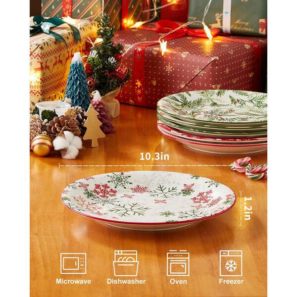 Numhew 6-Piece Christmas Multi-Colored Ceramic Dinner Plates, 10