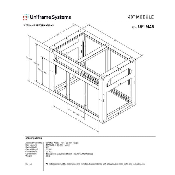 Uniframe Systems Outdoor Kitchen Framing Island Module 48 in