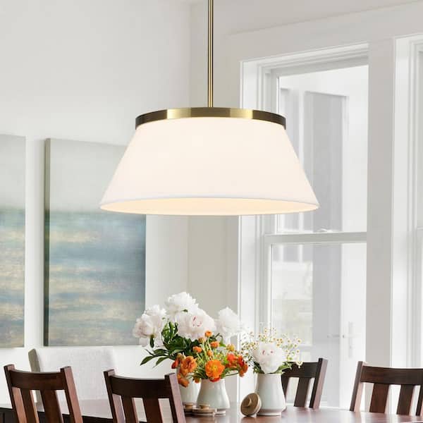 ZSMIHDOH 4-Light Vintage Gold Pendant Light with White Linen Fabric Shade