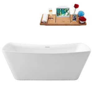 62 in. Acrylic Flatbottom Freestanding Bathtub in Glossy White with Matte Black Drain