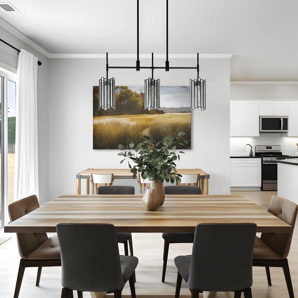 Matte Black Linear Mercury Glass Cylinder LED Island Light