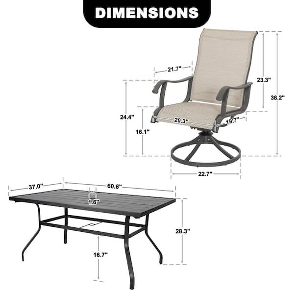 Gray 7-Piece Textilene and Metal Rectangle Outdoor Dining Set with Umbrella Hole and Swivel Chairs