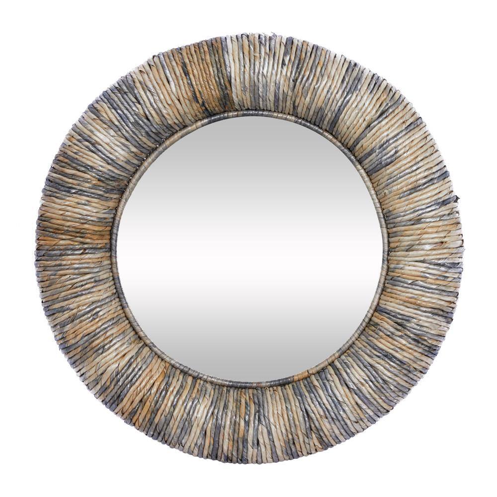 Litton Lane In X In Round Framed Gray Wall Mirror With Coiled Frame And Blue Accents