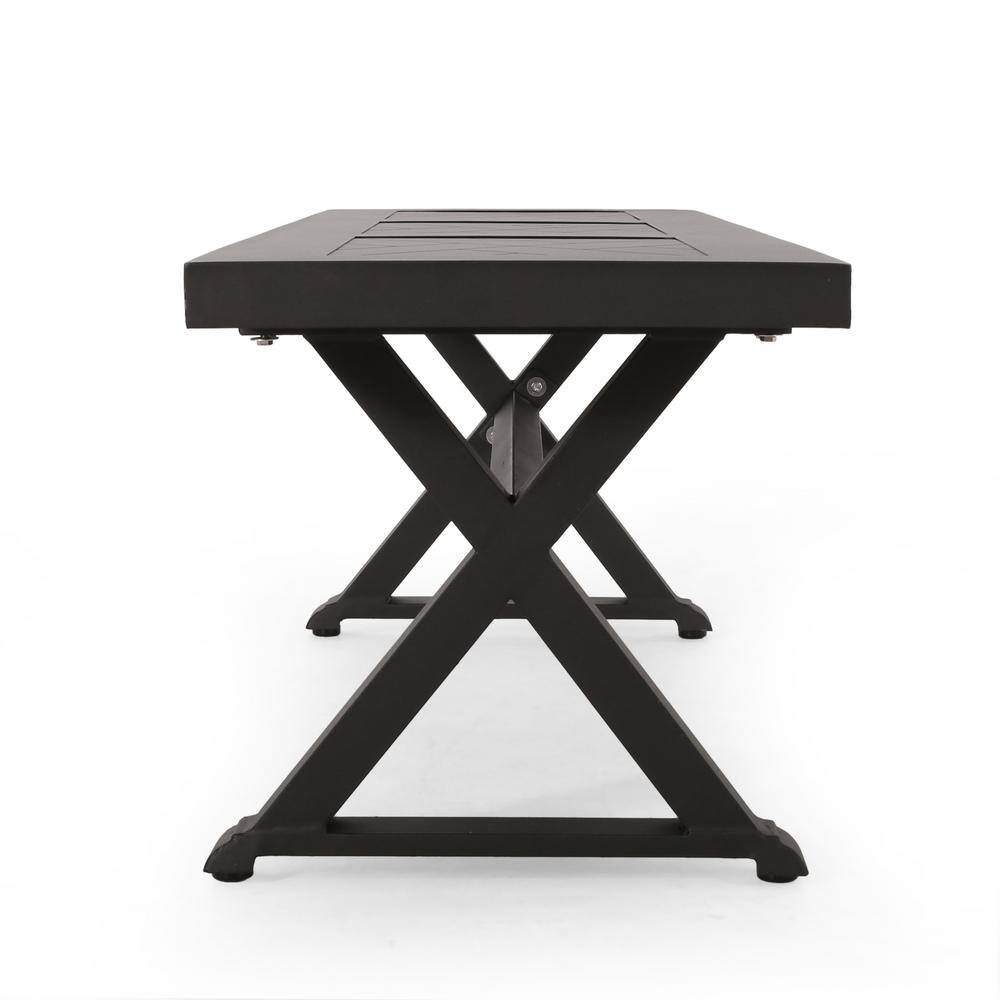 Antique Black Aluminum Outdoor Bench with X-Shaped Legs