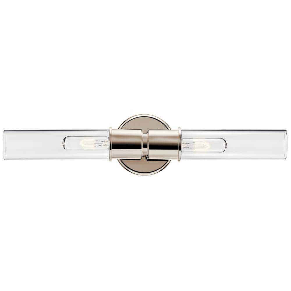 Aviv Polished Nickel 2-Light Wall Sconce with Clear Glass Shades