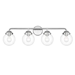 Knoll 33 in. 4-Light Chrome Modern Industrial Vanity with Clear Glass Shades