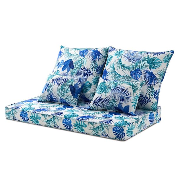 ARTPLAN Peacock Loveseat/Bench Outdoor Cushion (Set of 5) for Patio Furniture Seat: 24x46x4inches, Back:22x24x12inches，Floarl