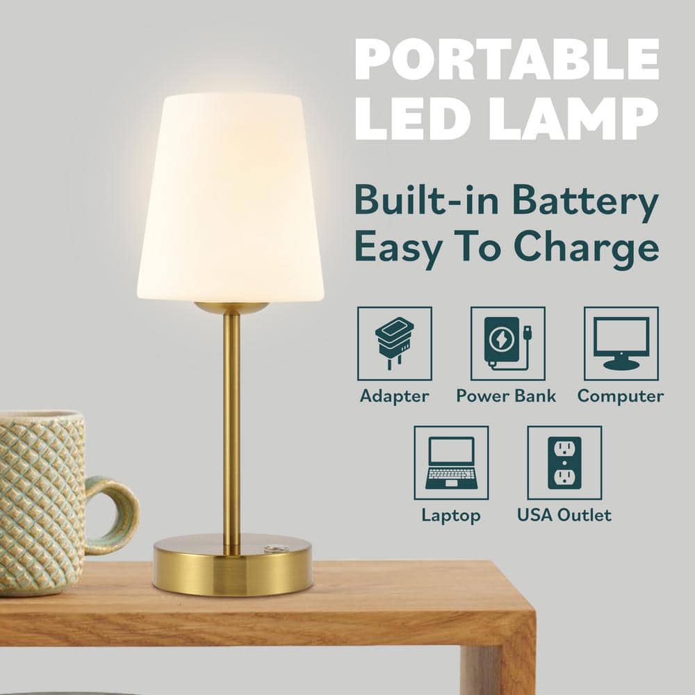 12.75" Oil Rubbed Bronze Cordless LED Table Lamp with Frosted Glass Shade