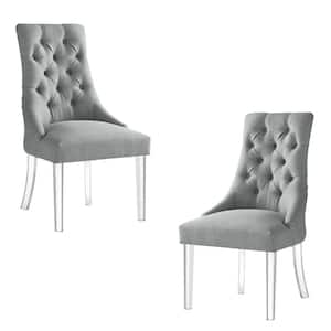 Winona Light Grey Linen Acrylic Leg Armless Dining Chair (Set of 2)