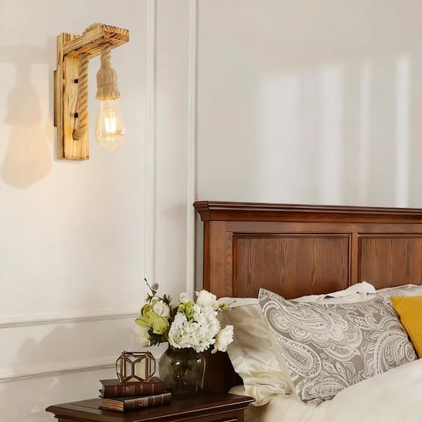 OUKANING 1-Light Brown Industrial Vintage Wooden Farmhouse Simple
