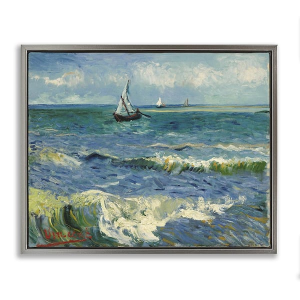 Classical Seascape with Boat by one1000paintings 1 Piece Gray Floater Frame Coastal Graphic Art Print 25 in. x 31 in.