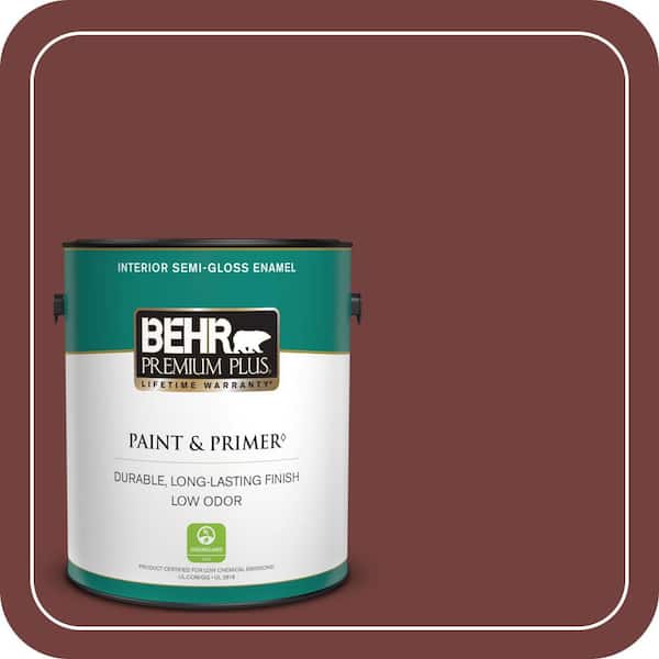 BEHR PREMIUM PLUS 1 gal. #ECC-27-1 Red Pines Semi-Gloss Enamel Low Odor Interior Paint & Primer