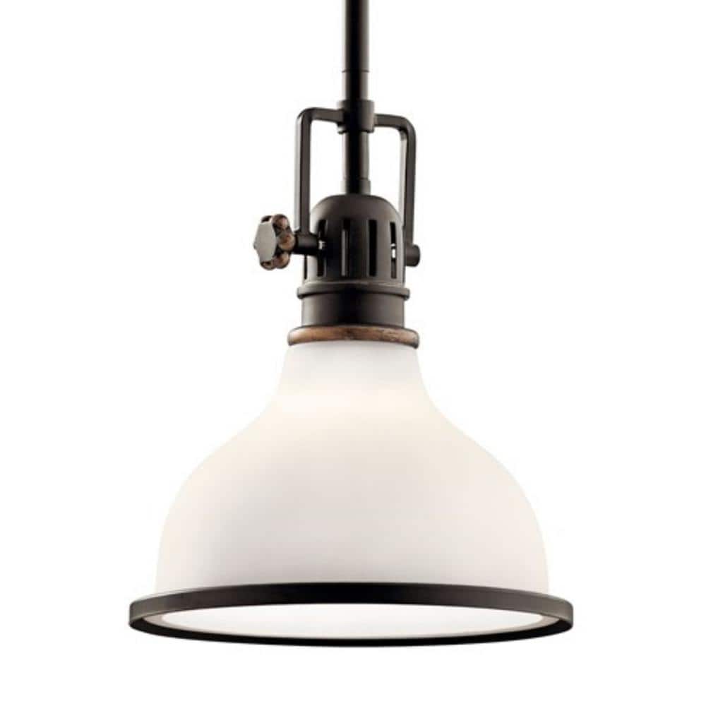 Olde Bronze 8" Mini Pendant with Satin Etched White Glass