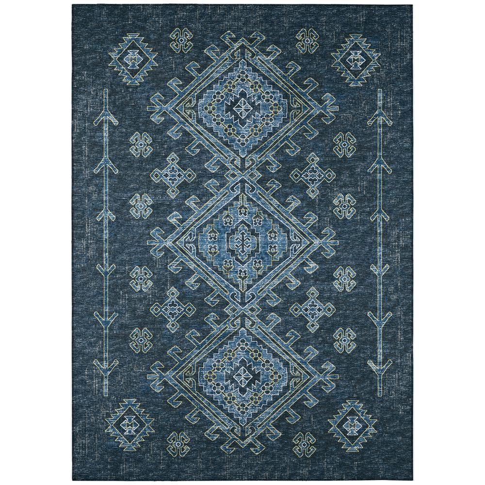 Bravado Blue 10 ft. x 14 ft. Geometric Indoor/Outdoor Washable Area Rug