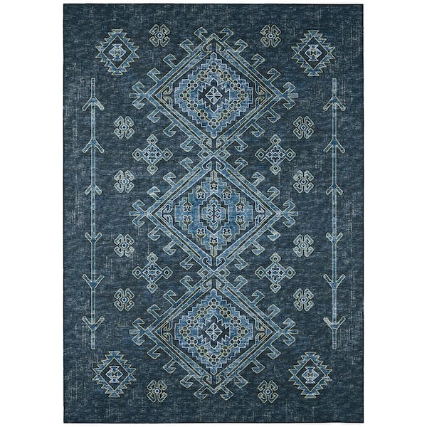 Addison Rugs Bravado Blue 5 ft. x 7 ft. 6 in. Geometric Indoor/Outdoor Washable Area Rug
