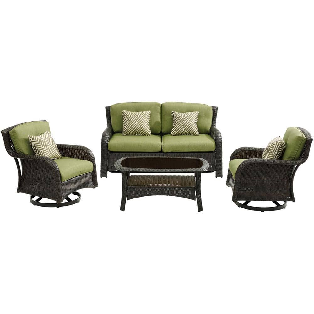 Strathmere 4-Piece Brown Wicker Outdoor Conversation Set with Green Cushions
