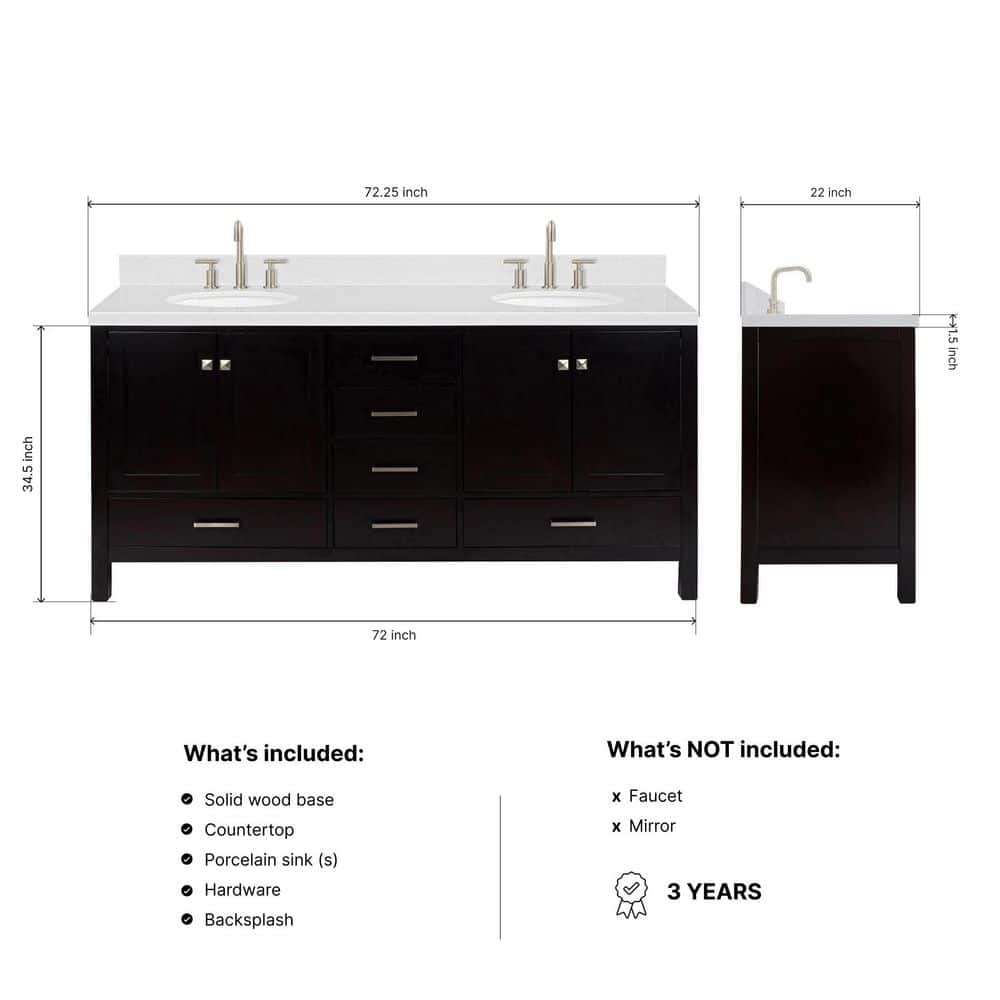 Espresso 72" Double Basin Freestanding Vanity with Quartz Top