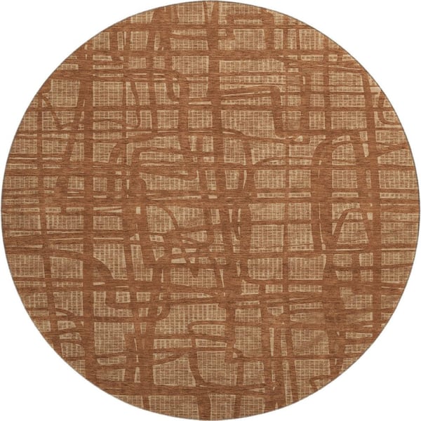 Mayfield Premium Machine Washable Abstract AMF2491 Paprika 8 ft. x 8 ft. Round Rug