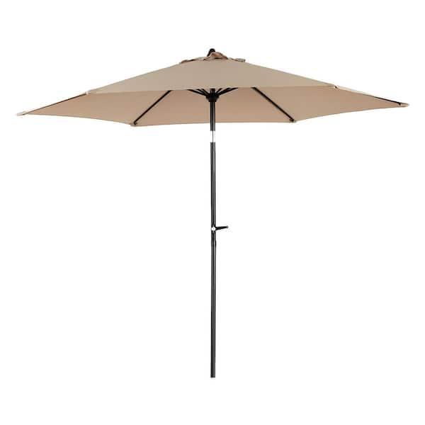 9 ft. Steel Outdoor Cantilever Market Push Button Tilt Patio Umbrella with Crank Lift in khaki