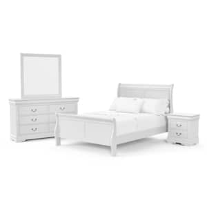 4-Piece Burkhart White Wood Twin Bedroom Set with Nightstand and Dresser/Mirror