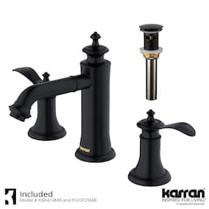 Vineyard Widespread 2-Handle 3 Hole Bathroom Faucet with Matching Pop-Up Drain in Matte Black
