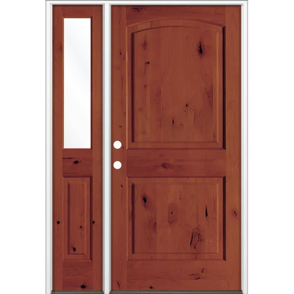 46 in. x 96 in. Knotty Alder 2 Panel Arch-Top Right-Hand/Inswing Clear Glass Amaretto Stain Wood Prehung Front Door LHSL price history on PriceWatchPro