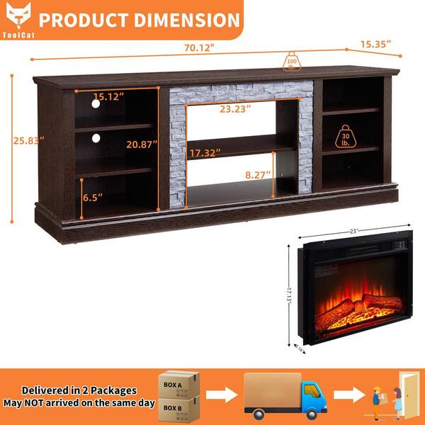 ToolCat 70 in. Freestanding Electric Fireplace TV Stand with 23 in