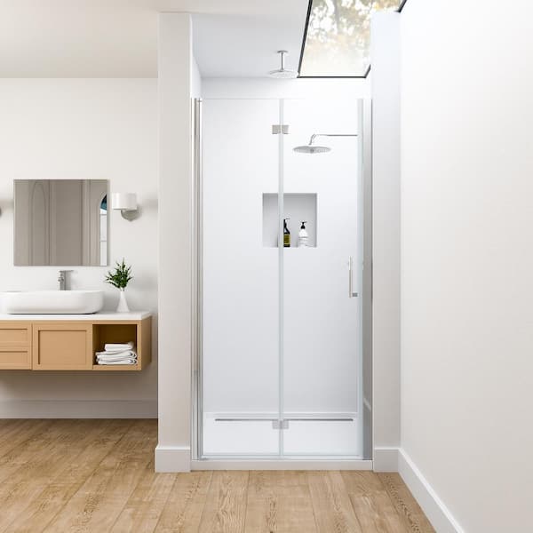 mortix 32 to 33-3/8 in. W x 72 in. H Bi-Fold Semi-Frameless Shower Door in Chrome Finish with SGCC Certified Clear Glass
