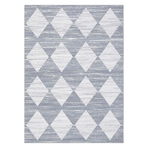 Modern Geometric Diamond Soft Non-slip Thin Washable Foldable Bedroom Laundry Home Decor Gray 9 ft. x 12 ft. Area Rug