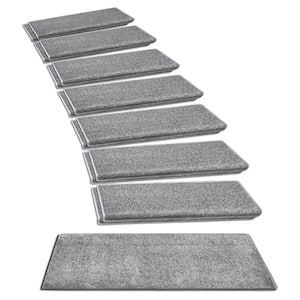 Gray 9.5 in. x 30 in. x 1.2 in. Bullnose Polypropylene Non-slip Carpet Stair Treads Cover With Landing Mat (Set of 15)