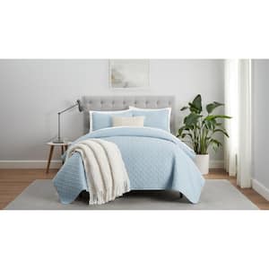 Comfort Sure Pinsonic 3-Piece Light Blue Basketweave Polyester Full/Queen Quilt Set