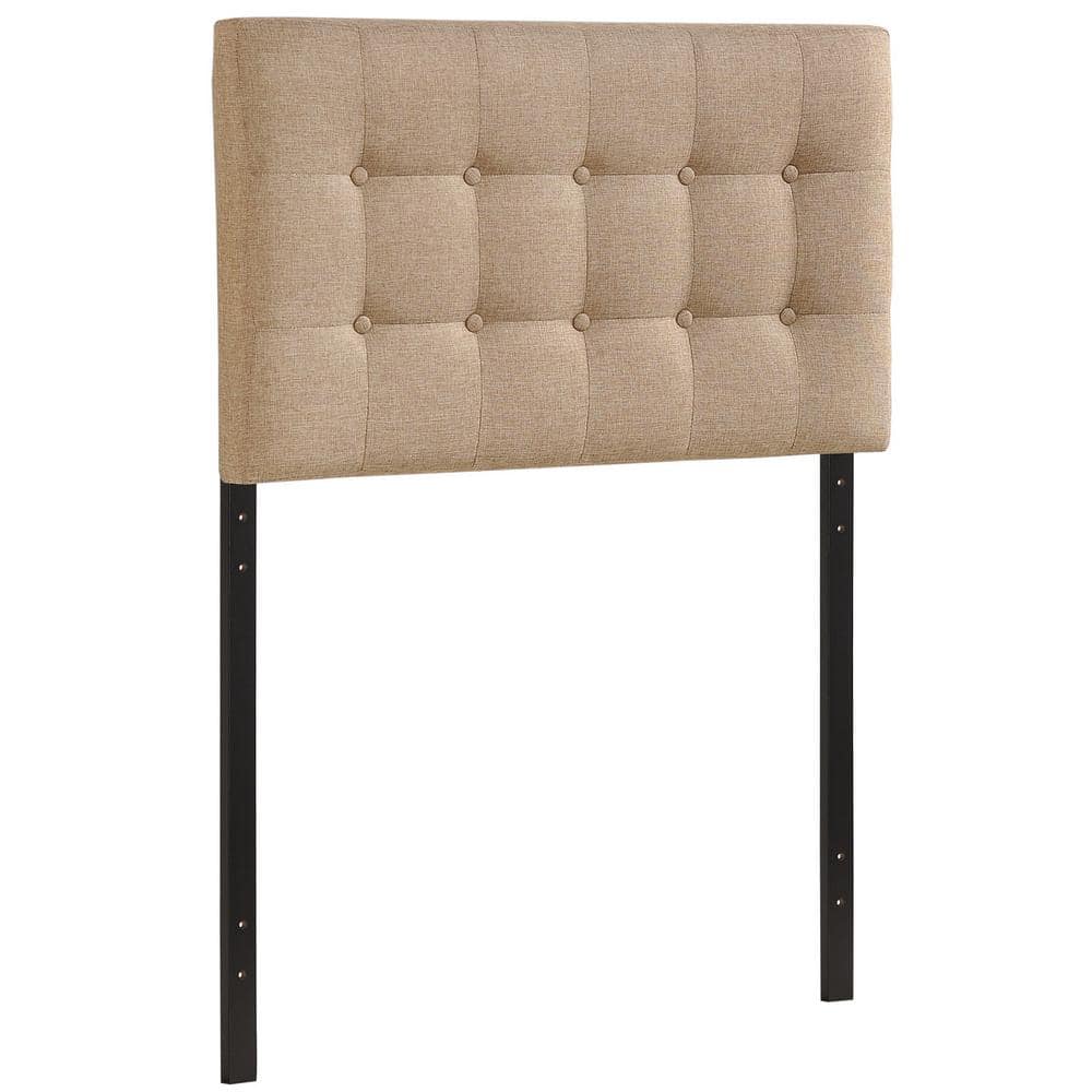 Beige Tufted Upholstered Twin Headboard with Button Detail