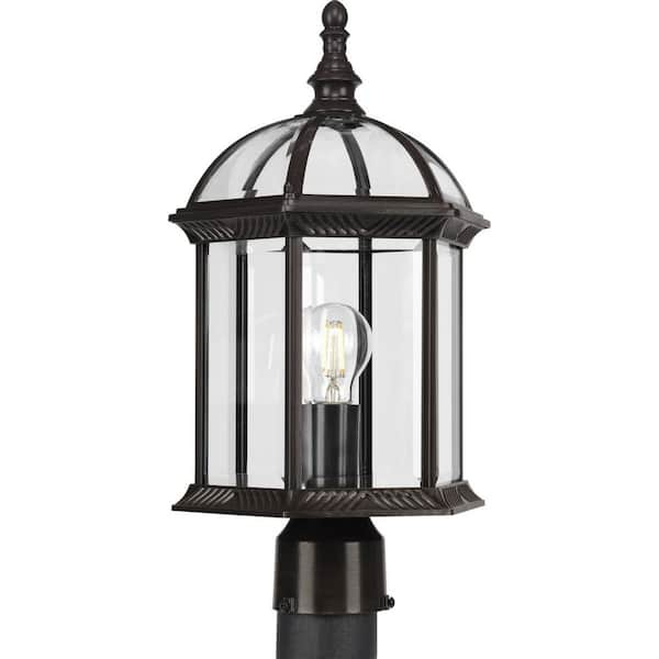 Progress Lighting Dillard 1-Light Antique Bronze Outdoor Post Lantern with Beveled Glass Shade Transitional Coastal