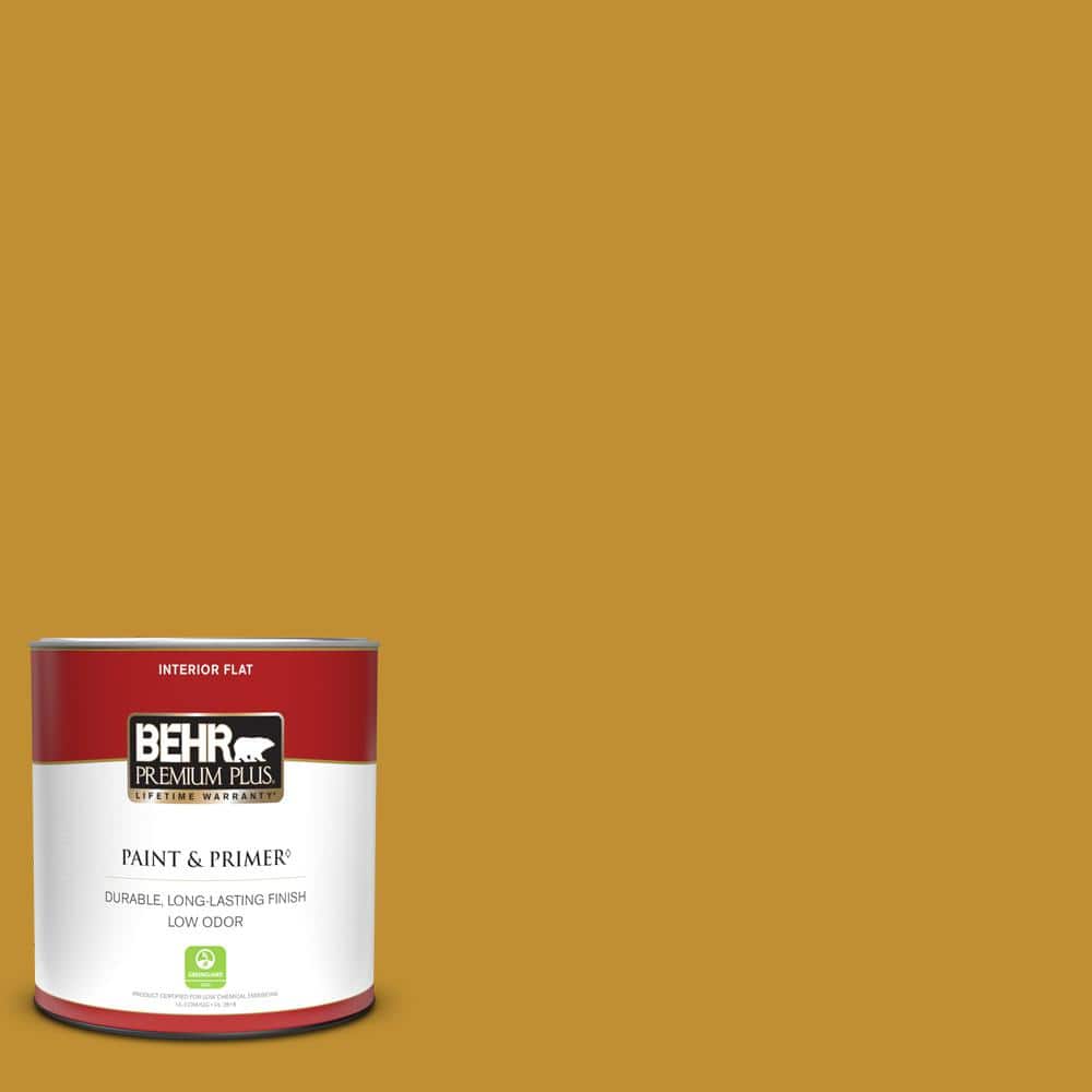 BEHR PREMIUM PLUS 1 qt. M2907 Turmeric Flat Low Odor Interior Paint