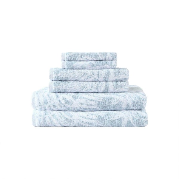 Art Of Palms 6-Piece Blue/White Botanical Terry Cotton Bath Towel Set