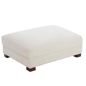 42 in. Beige Corduroy Fabric Rectangle Ottoman with Wood Legs