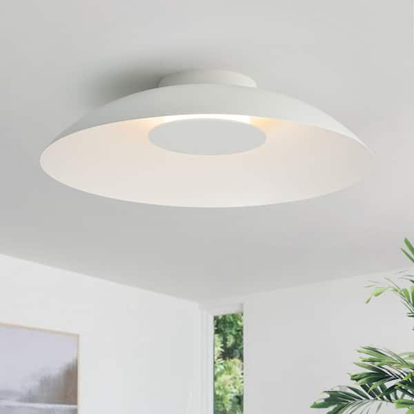 HUOKU PCover 1-Light 19.7 in. W White Flush Mount Integrated LED Ceiling Light Round Dome Low Ceiling Light for Living Room