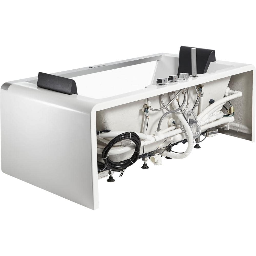 70.9'' White Acrylic Freestanding Whirlpool Bathtub with Glass Panel