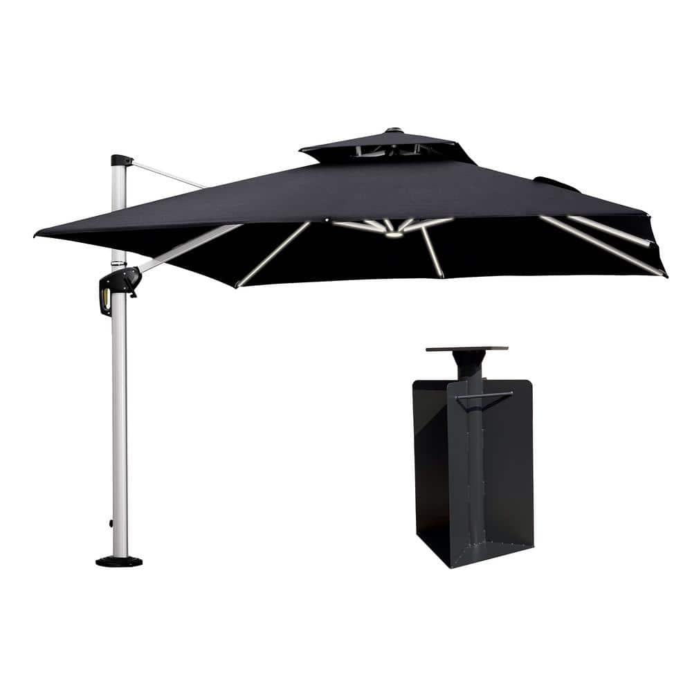 10 ft. Square Aluminum Solar Powered LED Patio Cantilever Offset Umbrella with Base in Ground, Black price history on PriceWatchPro